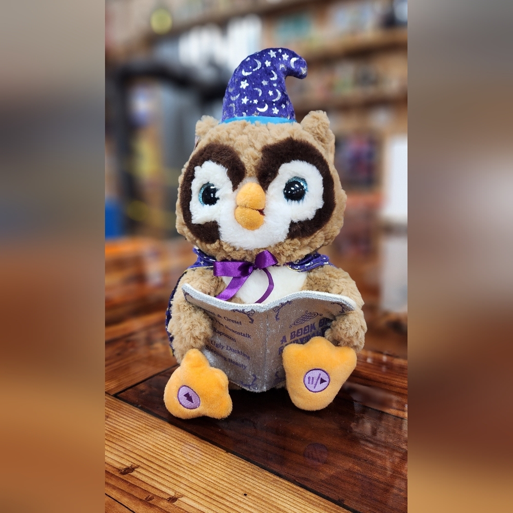 Plush Owl Toy with Book and Purple Accents